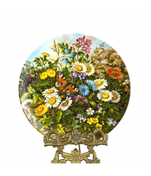 Декоративная тарелка, У стены, An der mauer, Дикие цветы, Furstenberg. Германия