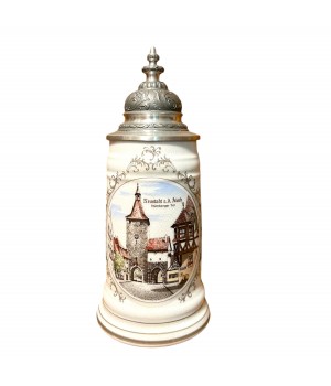 Пивная кружка с крышкой Город, AltenKunstadt, кракелюр. Германия