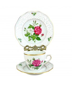 Чайное трио №1 Rosa Indica, Schumann Arzberg, прорезной фарфор. Германия