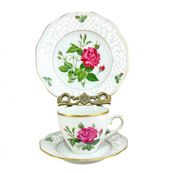 Чайное трио №1 Rosa Indica, Schumann Arzberg, прорезной фарфор. Германия