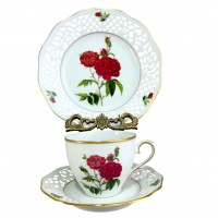 Чайное трио №8 Rosa Gallica Bordo, Schumann Arzberg, прорезной фарфор. Германия
