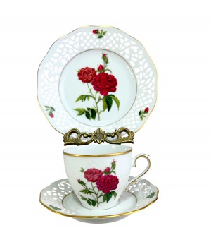 Чайное трио №8 Rosa Gallica Bordo, Schumann Arzberg, прорезной фарфор. Германия