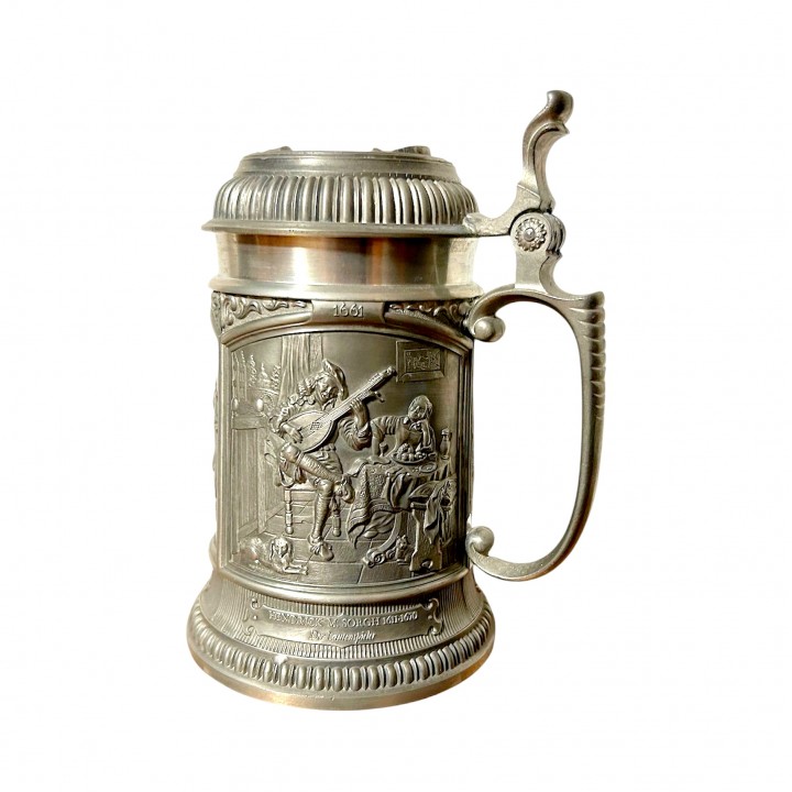 Кружка пивная, оловянная Игра на лютне, WMF. Германия