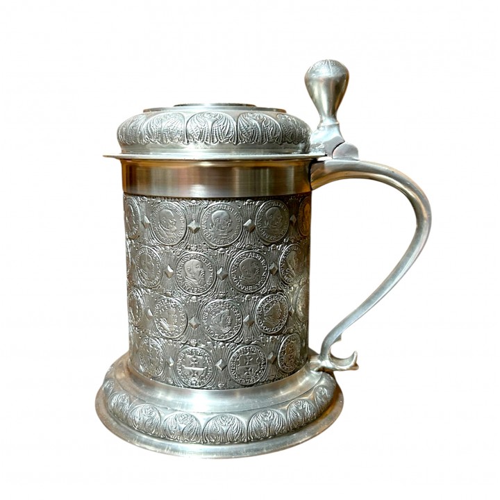 Кружка пивная, оловянная Монеты, Grenningloh. Германия