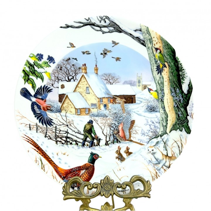 Декоративная тарелка Рождество в деревне, Лесники, Wedgwood, фарфор. Англия
