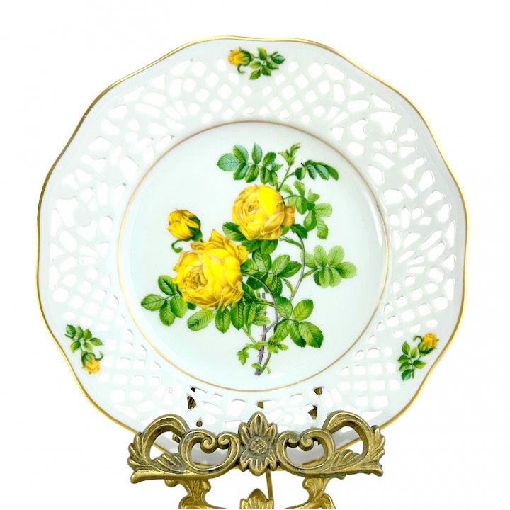 Декоративная тарелка № 9 Rosa Sulfurea, Schumann Arzberg, прорезной фарфор. Германия