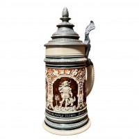 Пивная кружка с крышкой Охотник с дичью, 40-х годов, кракелюр. Германия