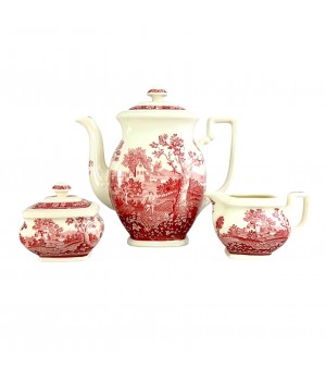 Чайный набор, чайник, молочник, сахарница Villeroy Boch, Rusticana, красная посуда. Германия
