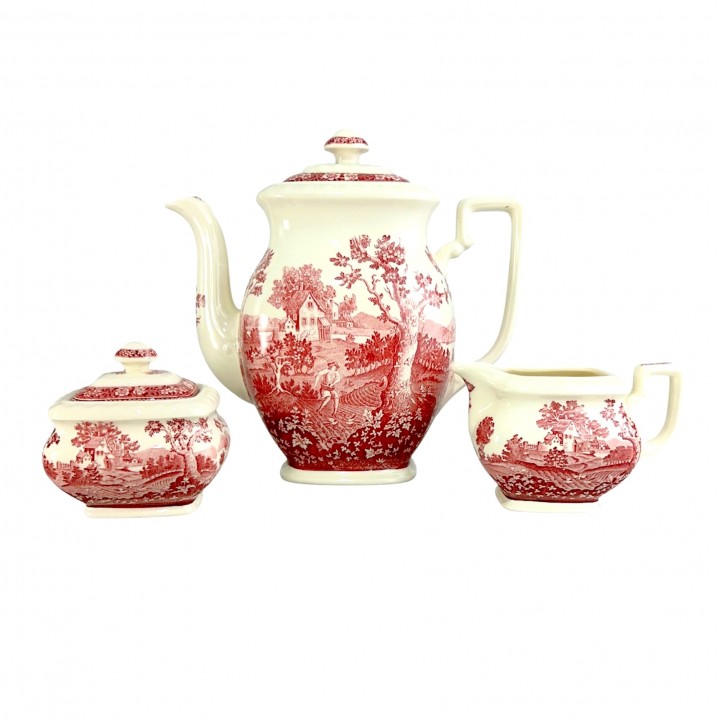 Чайный набор, чайник, молочник, сахарница Villeroy Boch, Rusticana, красная посуда. Германия