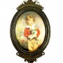  Картинка, шелкография Мальчик с собачкой, в овальной раме. Италия