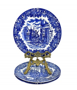 Пирожковые тарелки English Ironstone, синие, кракелюр. Англия