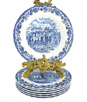 Тарелки для второго Myotts Country Life, Сельская жизнь, Охота, синий. Англия