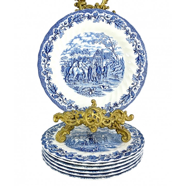 Тарелки для второго Myotts Country Life, Сельская жизнь, Охота, синий. Англия