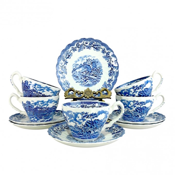 Чайные пары Myotts Country Life, Сельская жизнь, Охота, синий. Англия