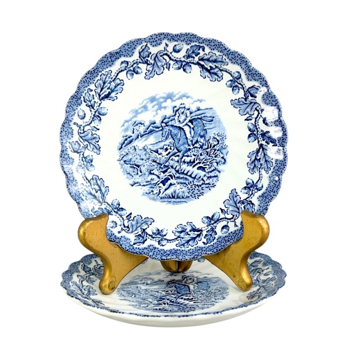 Блюдца Myotts Country Life, Сельская жизнь, Охота, синий. Англия