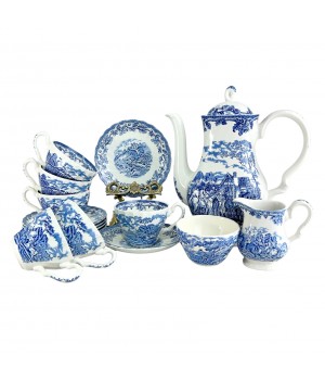 Чайный сервиз Myotts Country Life, Сельская жизнь, Охота, синий. Англия