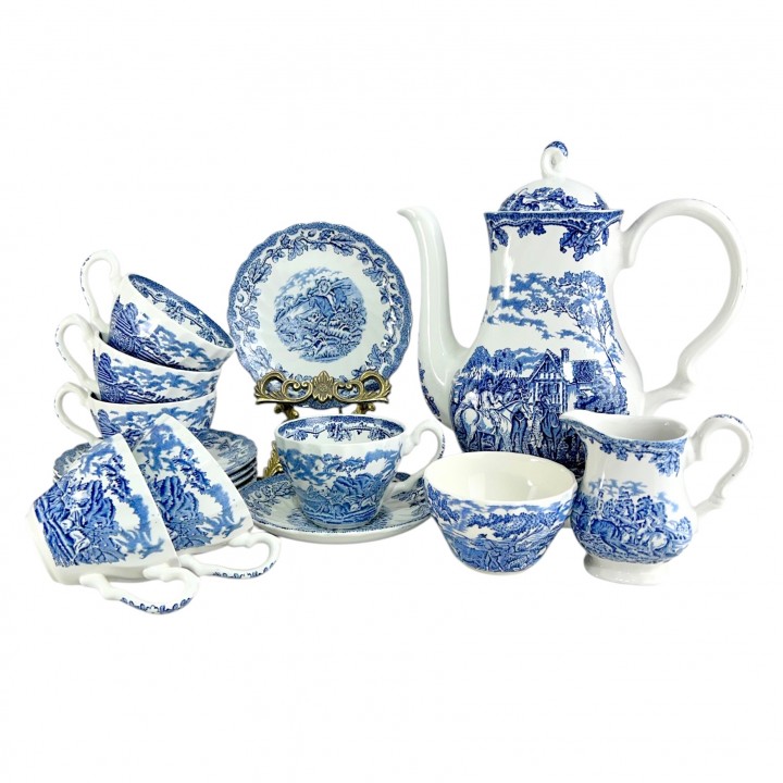 Чайный сервиз Myotts Country Life, Сельская жизнь, Охота, синий. Англия