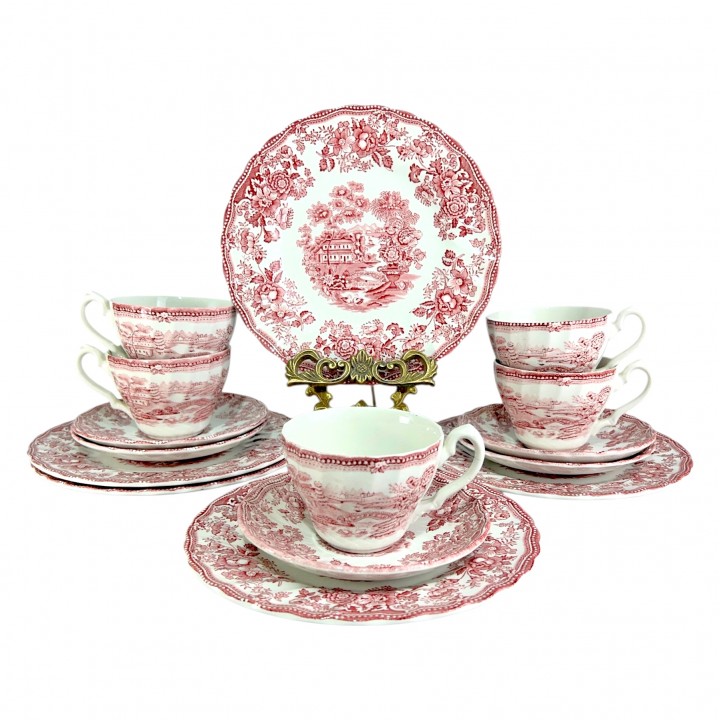 Чайное трио Myotts, Tonquin, красная посуда. Англия