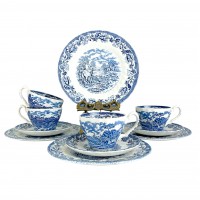 Чайные трио Myotts Country Life, Сельская жизнь, Охота, синий. Англия