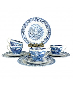 Чайные трио Myotts Country Life, Сельская жизнь, Охота, синий. Англия