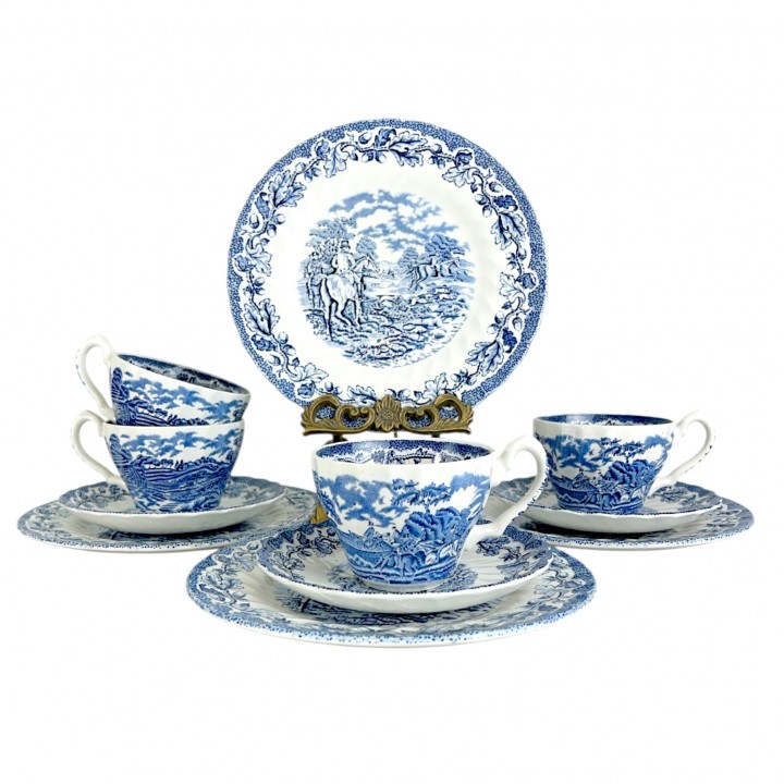 Чайные трио Myotts Country Life, Сельская жизнь, Охота, синий. Англия