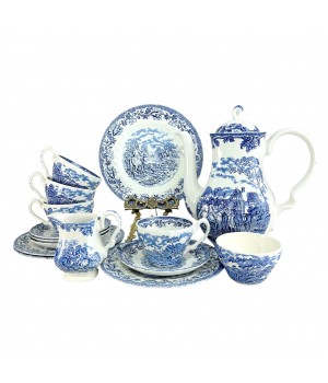 Чайный сервиз Myotts Country Life, Сельская жизнь, Охота, синий. Англия