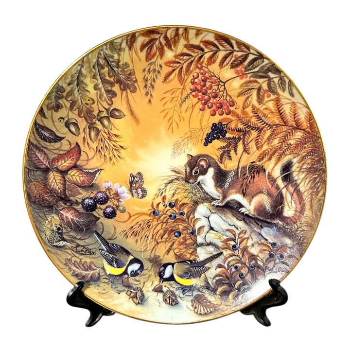 Декоративная тарелка, Ласка и синички, Lilien Porzellan, винтаж. Германия