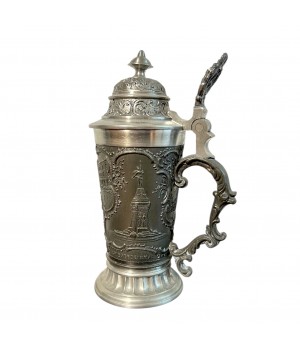 Кружка пивная с крышкой Город Гисен, олово. Германия