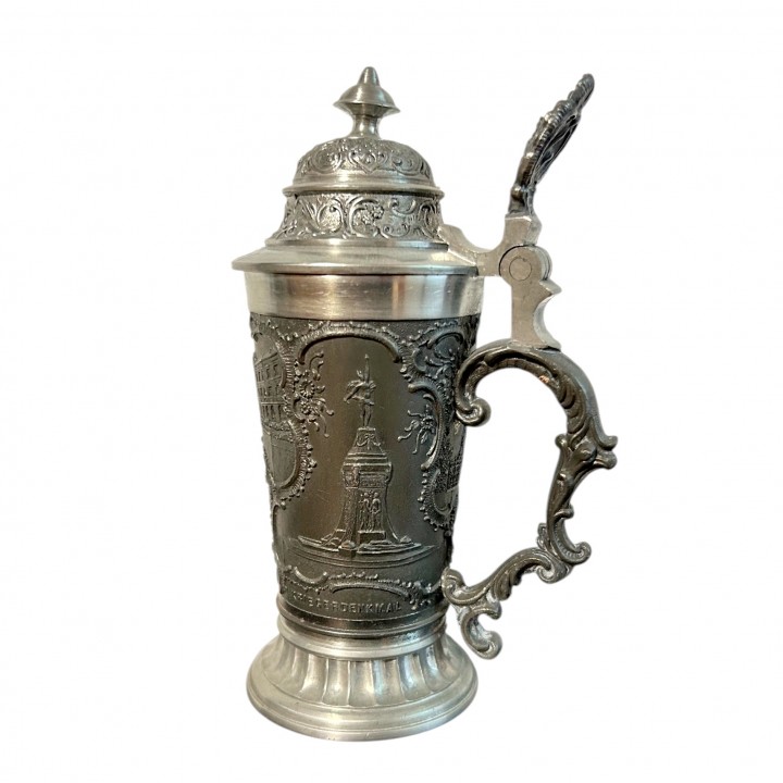 Кружка пивная с крышкой Город Гисен, олово. Германия