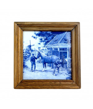 Изразец настенный, В конюшне, Delft, Делфт, винтаж 1960х годов. Голландия