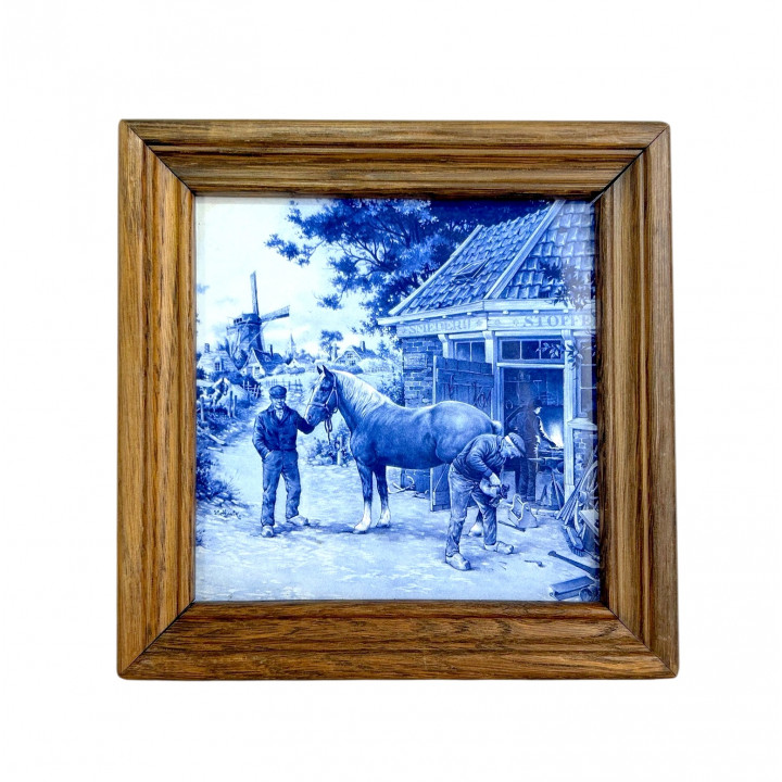 Изразец настенный, В конюшне, Delft, Делфт, винтаж 1960х годов. Голландия