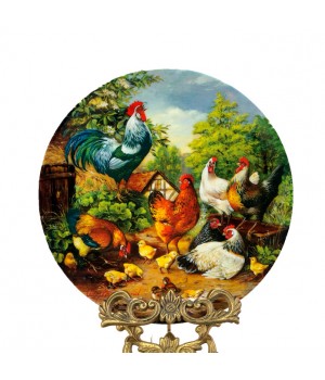 Декоративная тарелка Петухи на птичьем дворе, Урсула Банд, Ursula Band