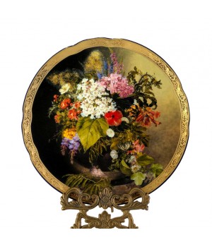 Декоративная тарелка Натюрморт, Бадан среди мимозы
