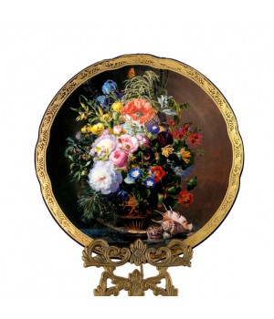  Декоративная тарелка Натюрморт, Букет роз с морскими ракушками
