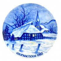 Декоративная тарелка Рождество 1982 год, Родной край, Echt Kobalt. Германия