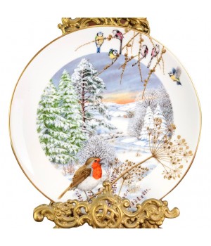  Декоративная тарелка Деревенский снегирь в декабре. Англия