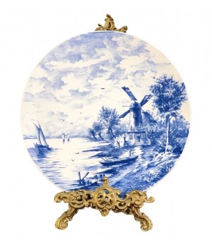  Декоративная тарелка Delft, Делфт, Мельница, корабли