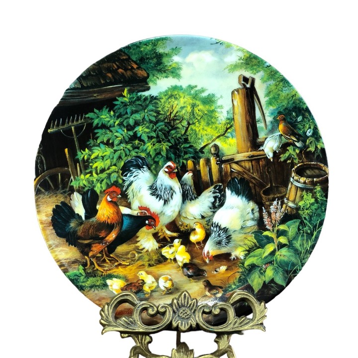  Декоративная тарелка Петухи на птичьем дворе, Урсула Банд, Ursula Band