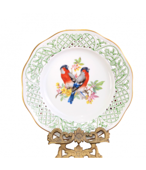 Декоративная тарелка Птицы, Снегири, Schumann Arzberg, прорезной фарфор