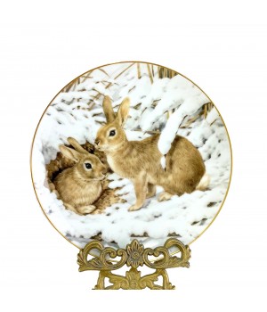 Декоративная тарелка Кролики в январском снегу, фарфор